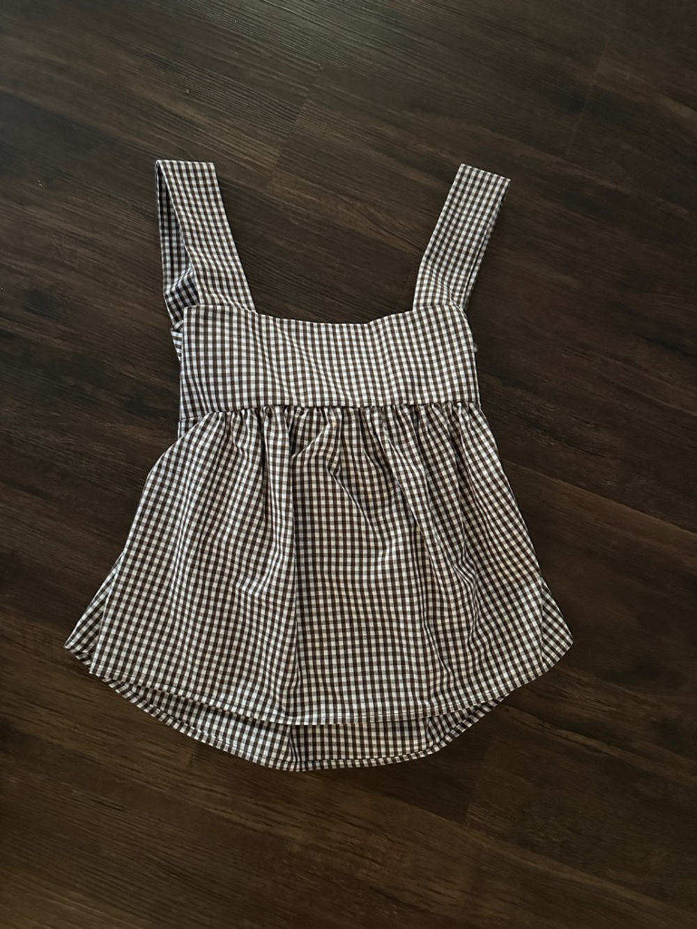 Gingham Square-Neck Tank Top - Brown/White